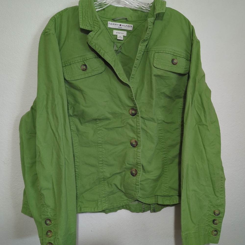 Tommy Hilfiger Womens Green Stretch 3 Button Cotton Jacket Blazer Size 20 Fall
